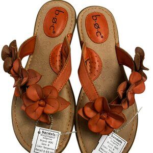 B.O.C Women's Orange Sandals With Floral Accents Size 8M